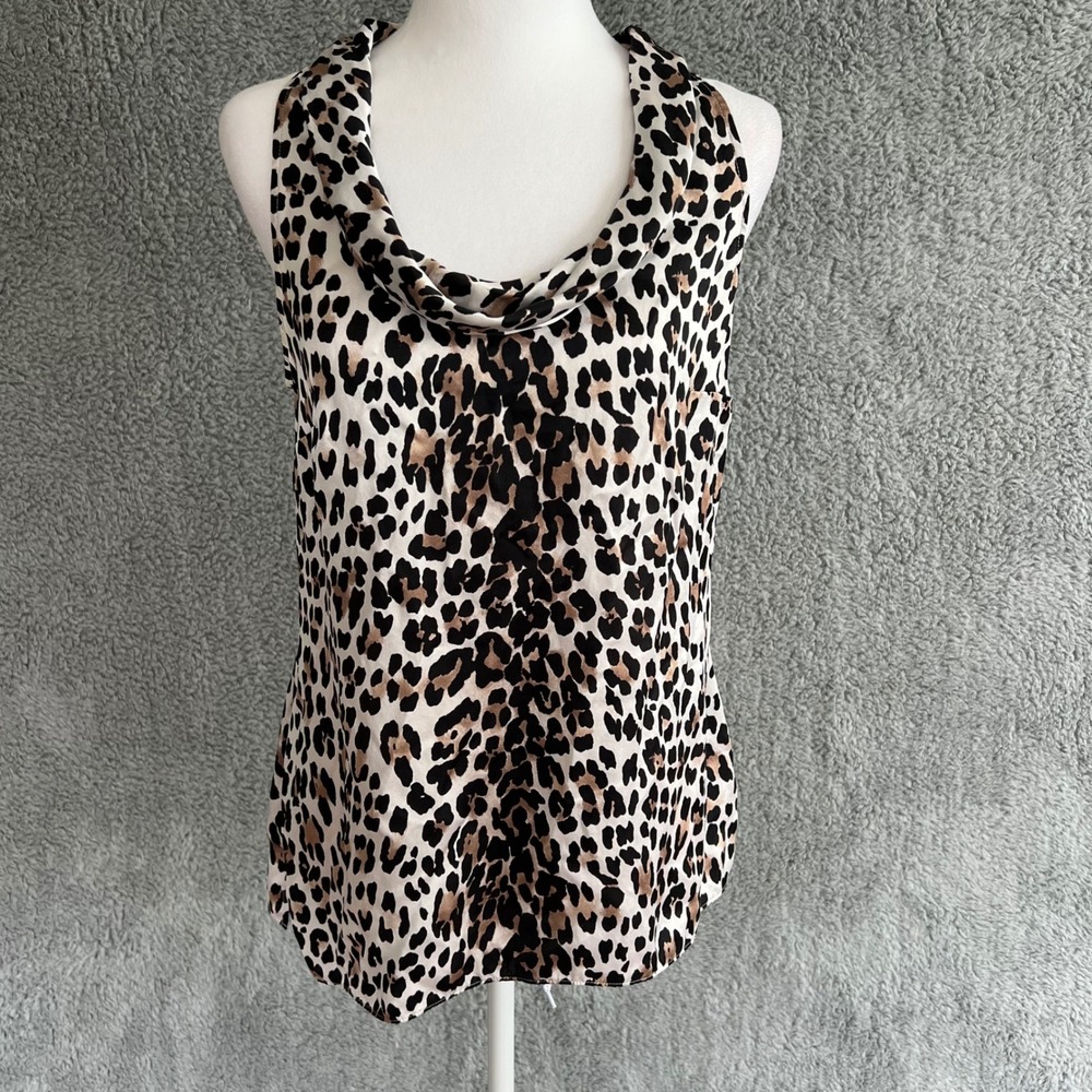Silk Leopard Print Top Sleeveless Cowl Neck WHBM Medium 100% Silk